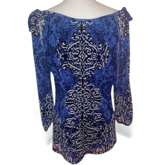 INT’L CONCEPTS by Macy’s Pullover Lined Blouse w/Cold Shoulder Details BLU SZ LG - Picture 2 of 6